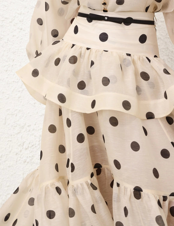 Crush Tie Neck Ruffle Blouse & High-Low Tiered Skirt Set