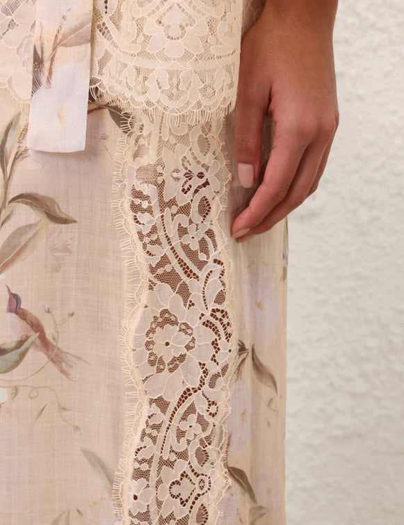 Cascadian Lace Tie Neck Blouse & Trimmed Pant Set