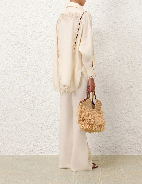 Illuminate Trimmed Shirt & Flare Pant Set