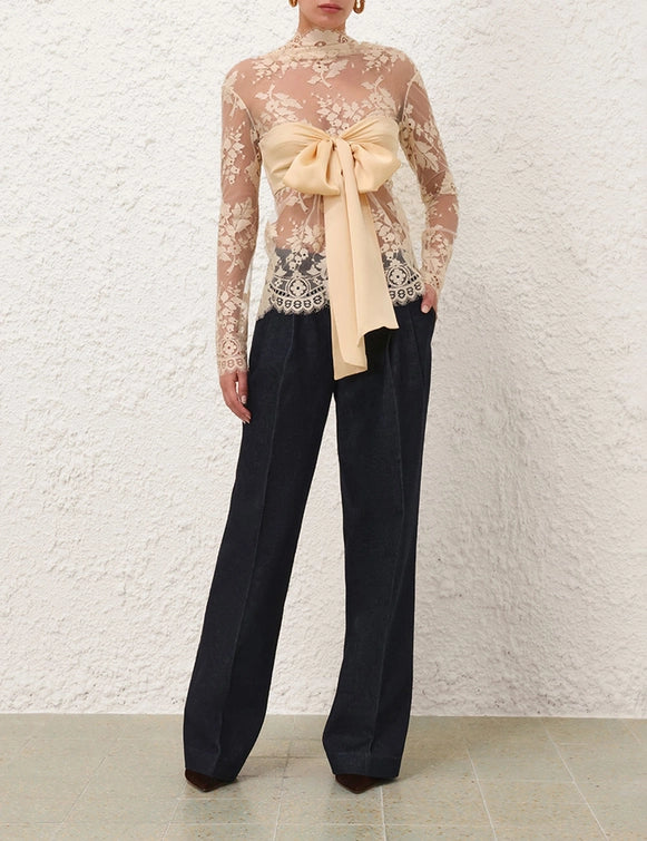 Illustration Lace Bow Bodice - Tea