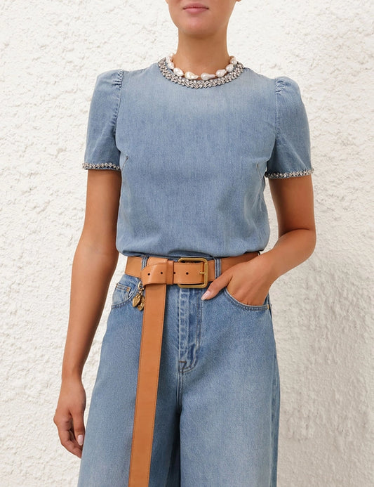 Crush Embellished Denim Top