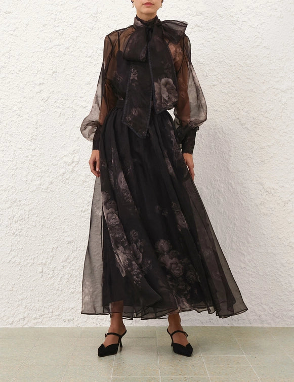 Hypnotic Pussybow Blouse & Maxi Skirt Set