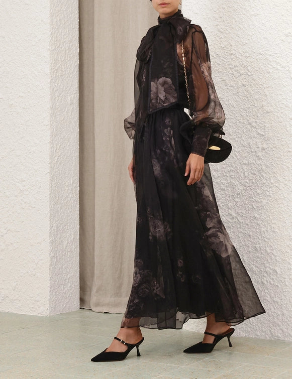 Hypnotic Pussybow Blouse & Maxi Skirt Set