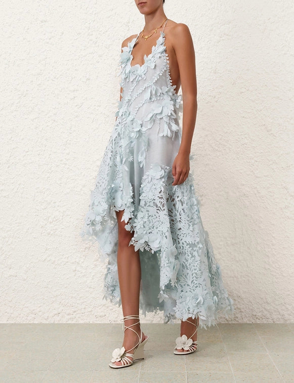 Natura Lasercut Halter Dress