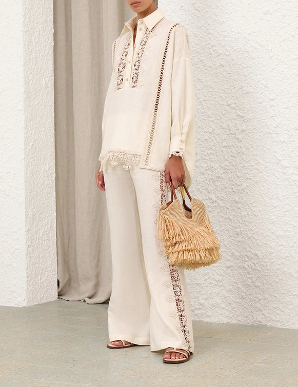 Illuminate Trimmed Shirt & Flare Pant Set