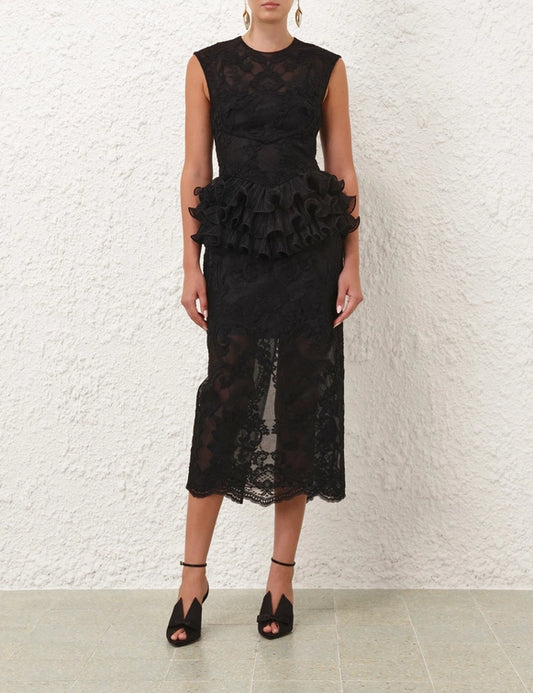 Crush Lace Frill Midi Dress