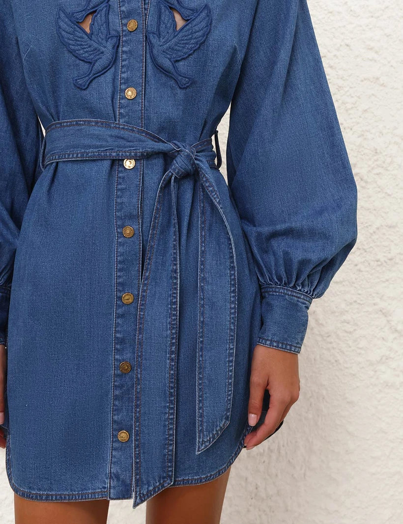 Denim Applique Mini Dress