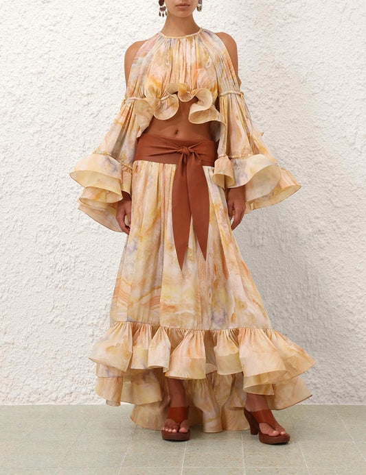 Balance Flounce Blouse & Maxi Skirt Set