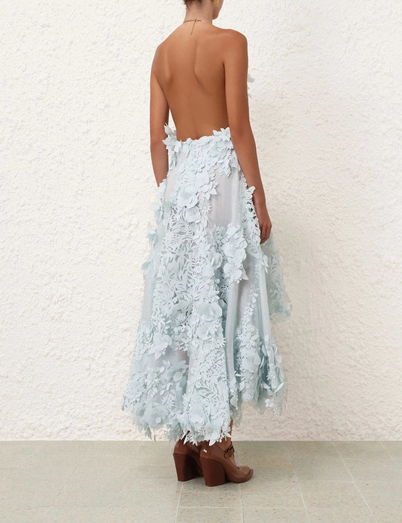 Natura Lasercut Halter Dress