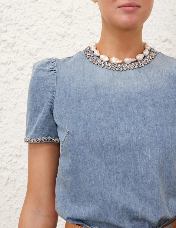 Crush Embellished Denim Top