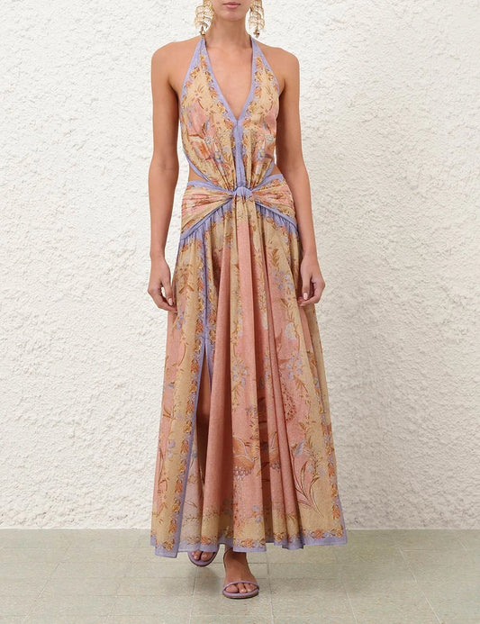 Indra Plunge Halter Maxi Dress