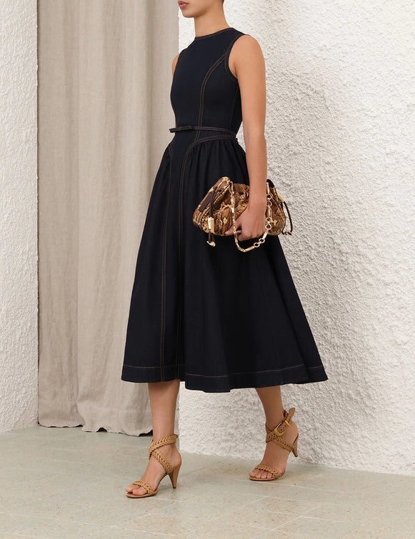 Denim Panelled Midi Dress