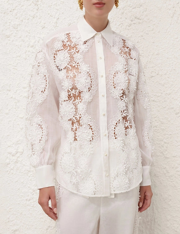 Halliday Lace Flower Shirt & Blouse Set