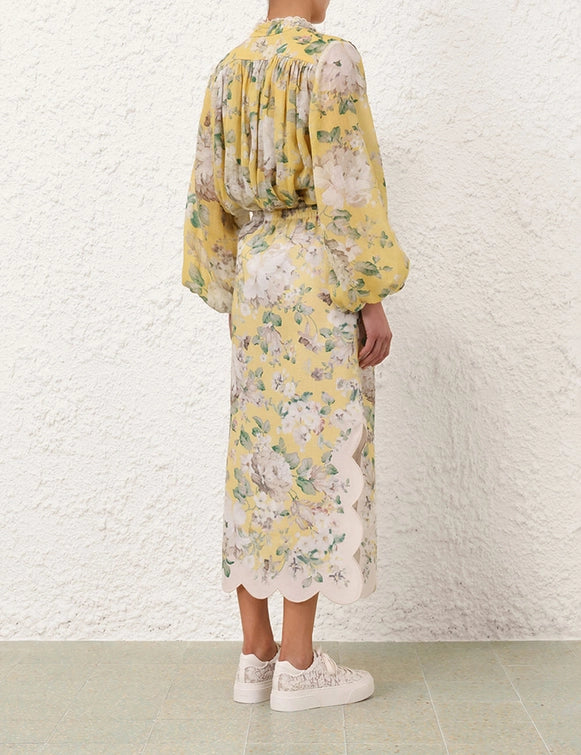 Acacia Scallop Blouse & Midi Skirt Set