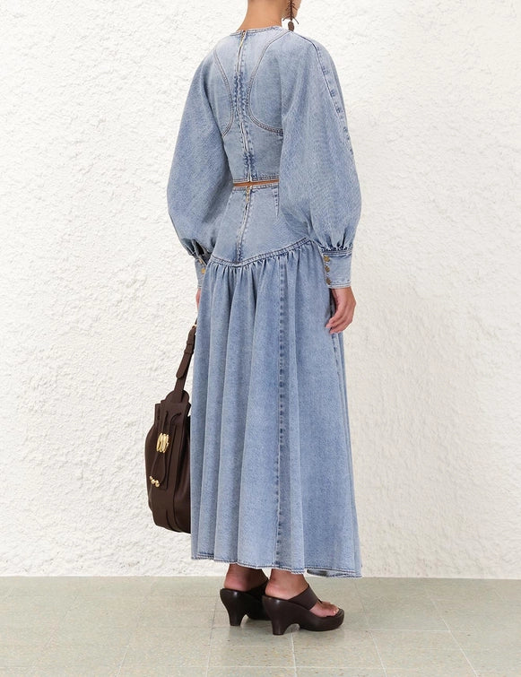 Batwing Denim Top & Denim Circle Skirt Set