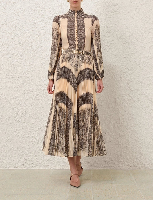 Sunray Pleated Blouse & Skirt Set