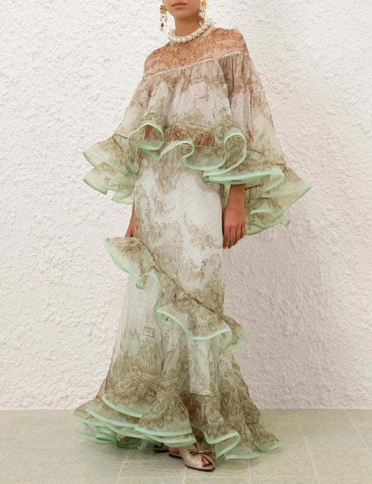 Crush Embellished Blouse & Flutter Maxi Style Set