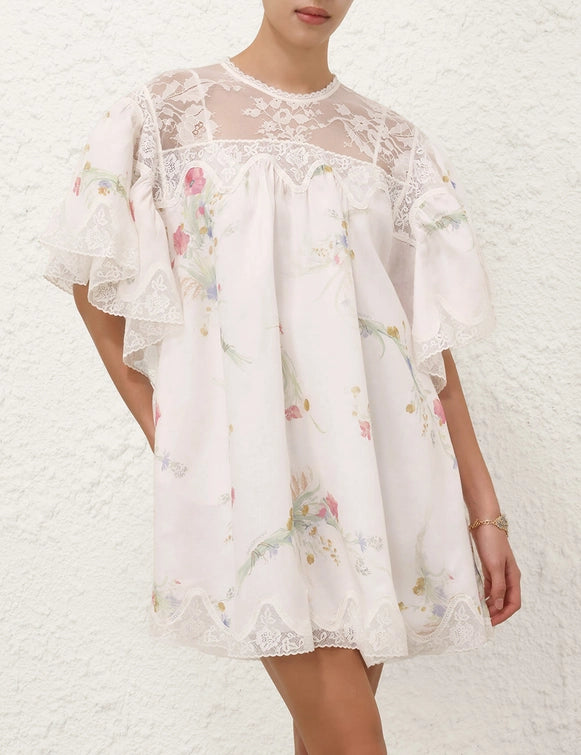 Lucky Lace Trim Mini Dress