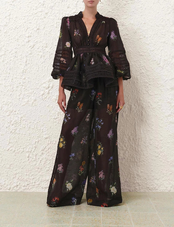 Natura Pintuck Lace Pants & Blouse Set