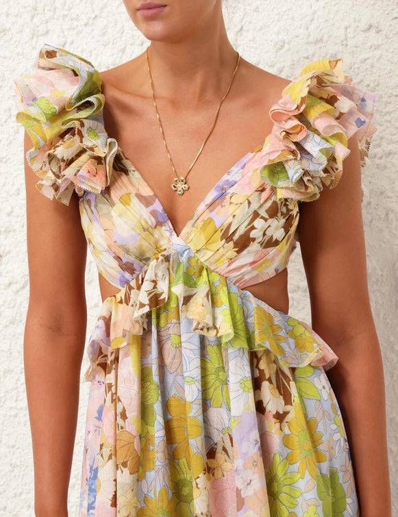 Pop Ruffle Sleeve Midi Dress