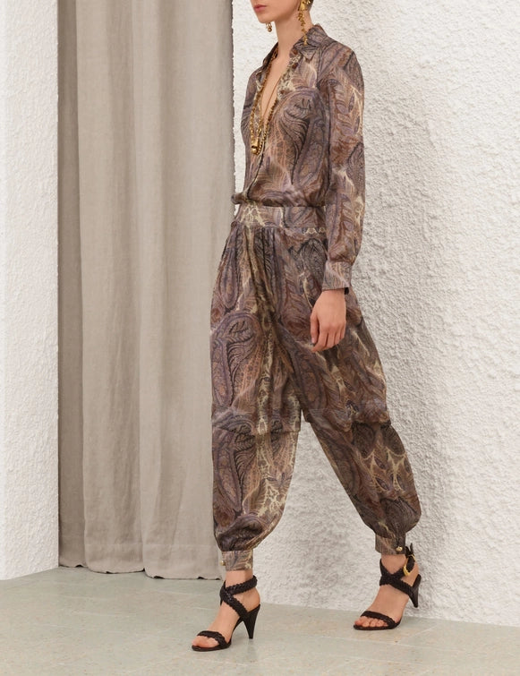 Hypnotic Satin Shirt & Silk Harem Pant Set