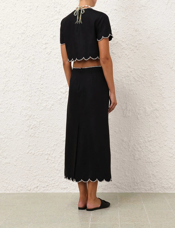 Crush Scalloped Top & Midi Skirt Style