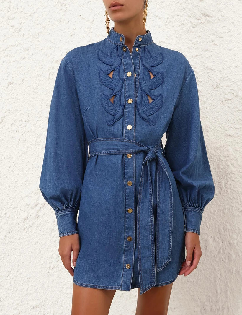 Denim Applique Mini Dress