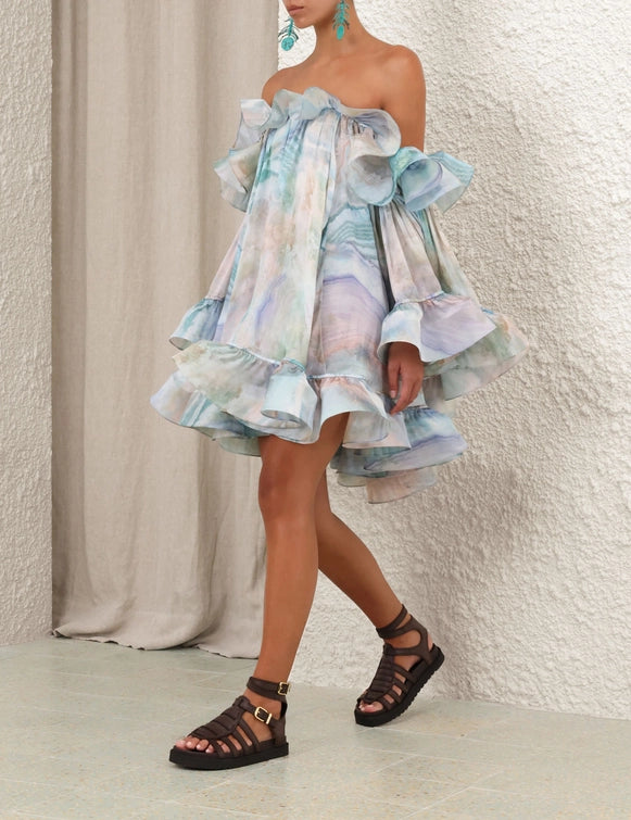 illuminate flounce mini dress Zimmermann Illuminate Flounce Mini Dress Blue Agate Size 1