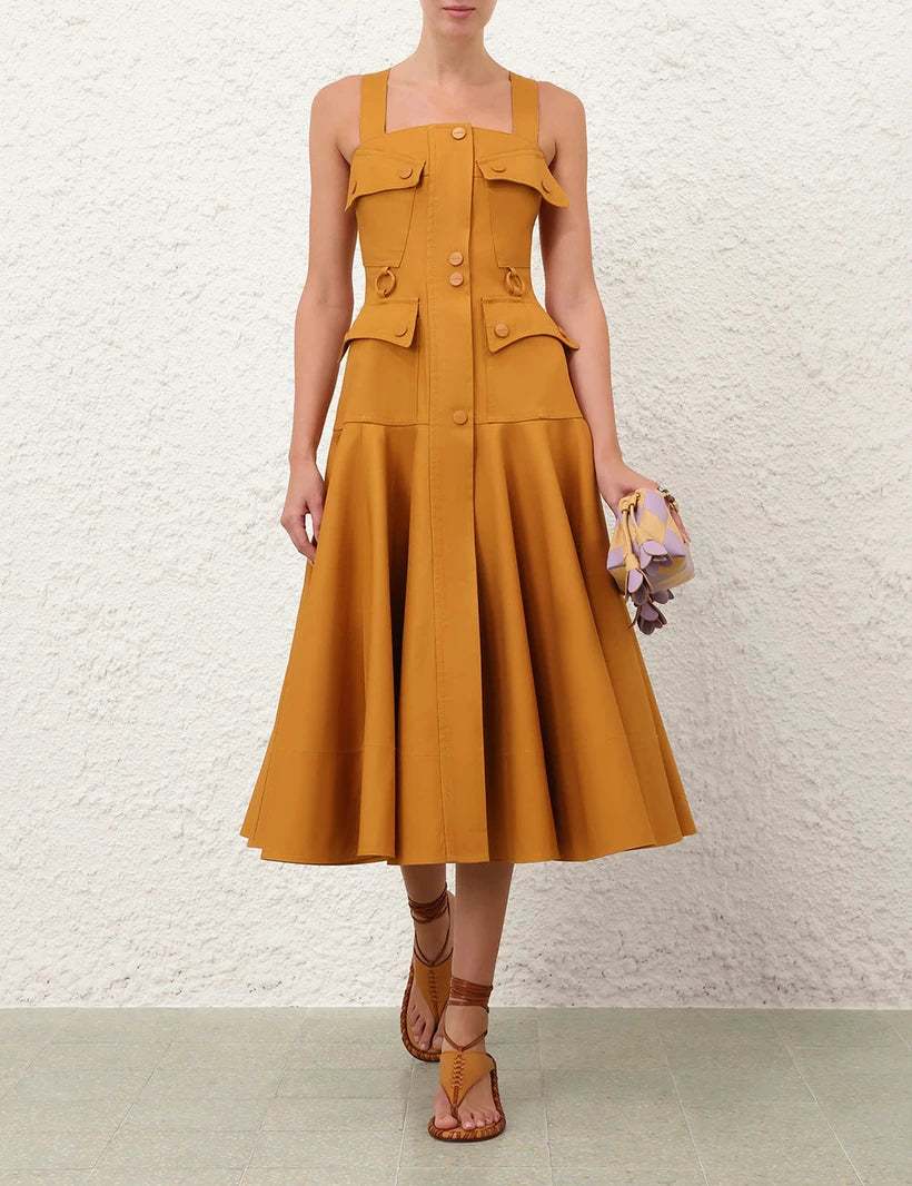 Luna Drill Utility Midi Dress