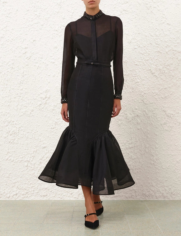 Hypnotic Jewelled Body Shirt & Panelled Pencil Skirt Set