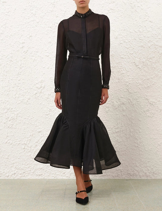 Hypnotic Jewelled Body Shirt & Panelled Pencil Skirt Set