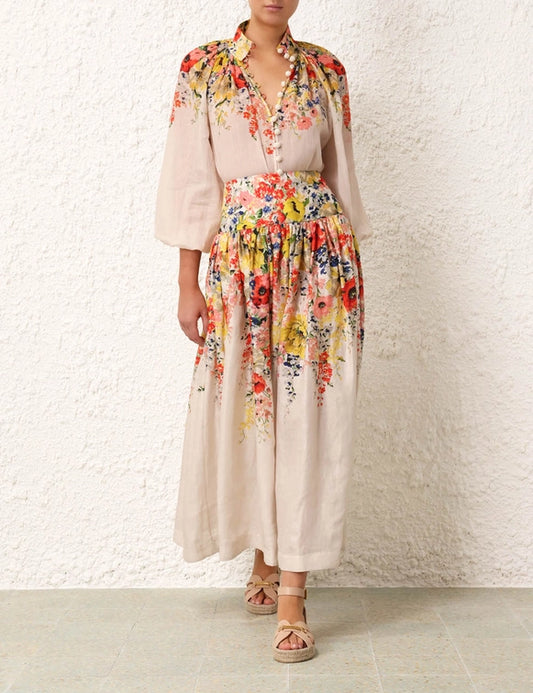 Alight Basque Midi Skirt & Billow Blouse Set