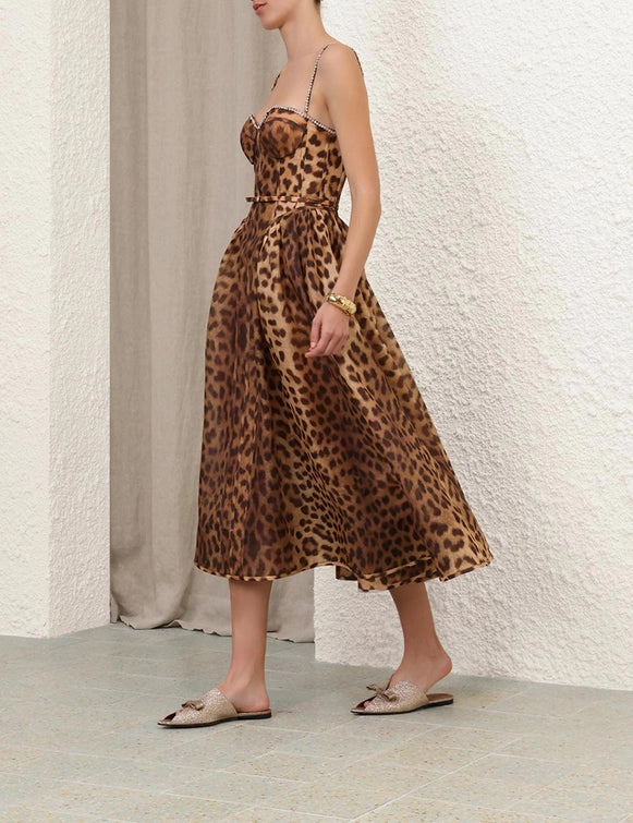 crush panelled midi dress Zimmermann Crush Leopard Panelled Midi Dress