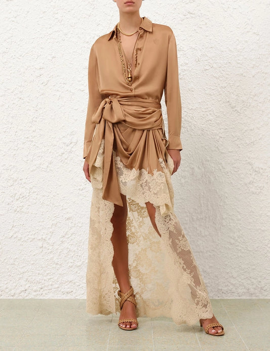 Hypnotic Satin Shirt & Drape Skirt Set