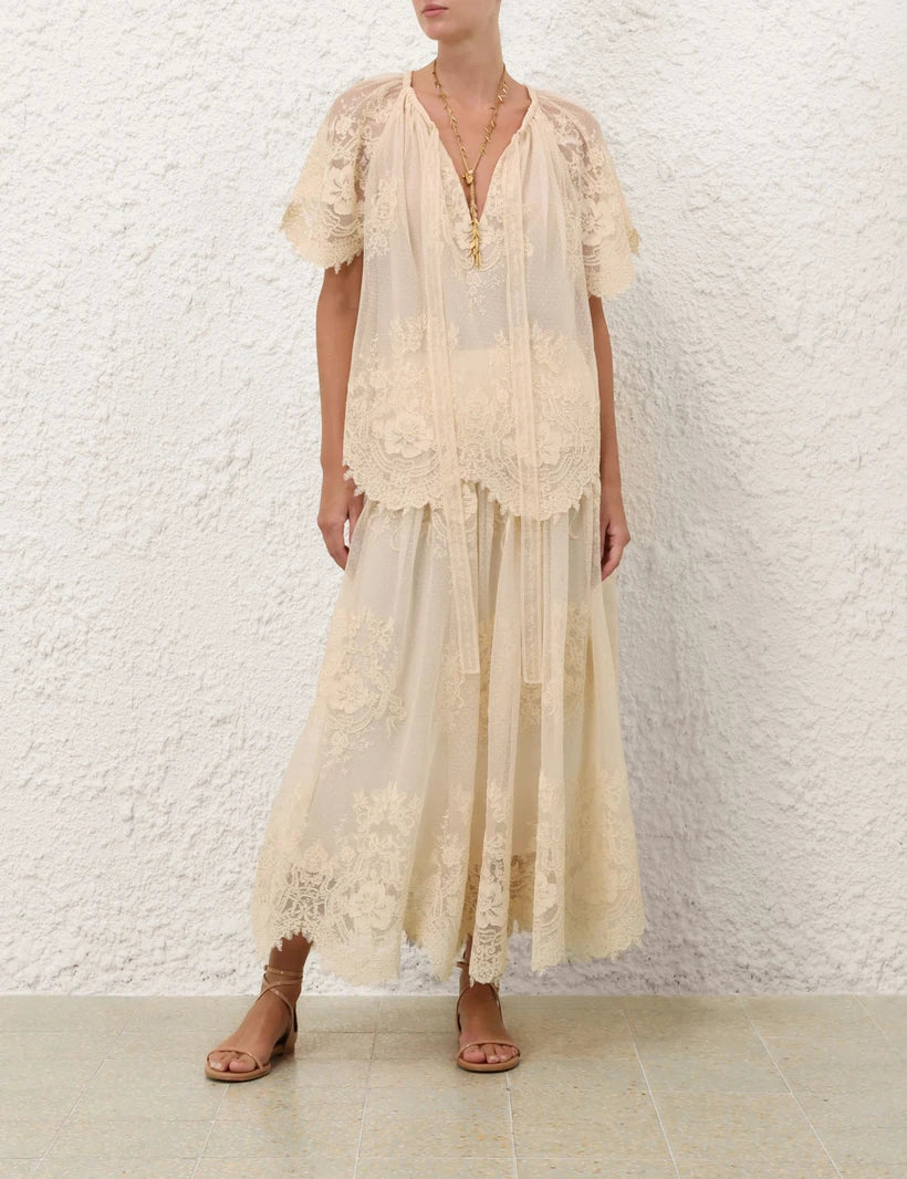 Luna Lace Flutter Blouse & Maxi Skirt Set