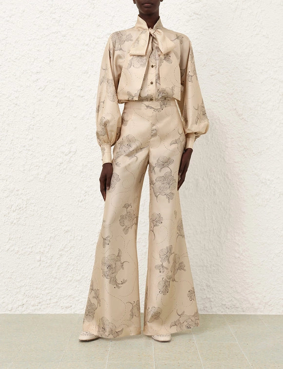 Eden Tie Neck Blouse & Flare Pant Set