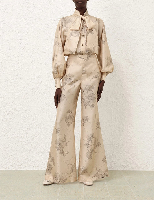 Eden Tie Neck Blouse & Flare Pant Set