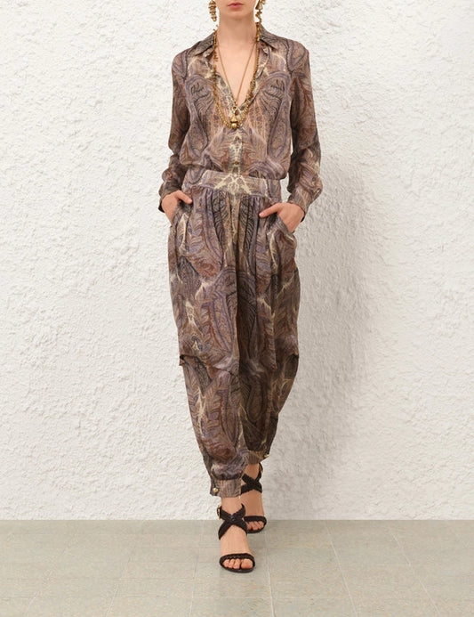 Hypnotic Satin Shirt & Silk Harem Pant Set