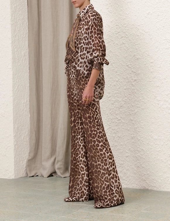 Illustration Leopard Shirt & Flare Pant Set
