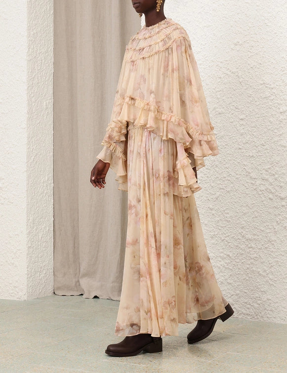 Hypnotic Shirred Blouse & Maxi Skirt Set