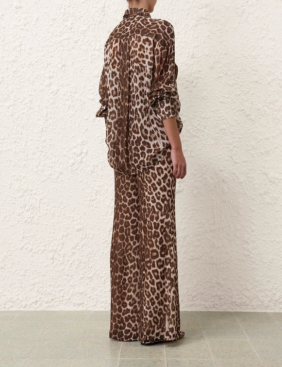 Illustration Leopard Shirt & Flare Pant Set