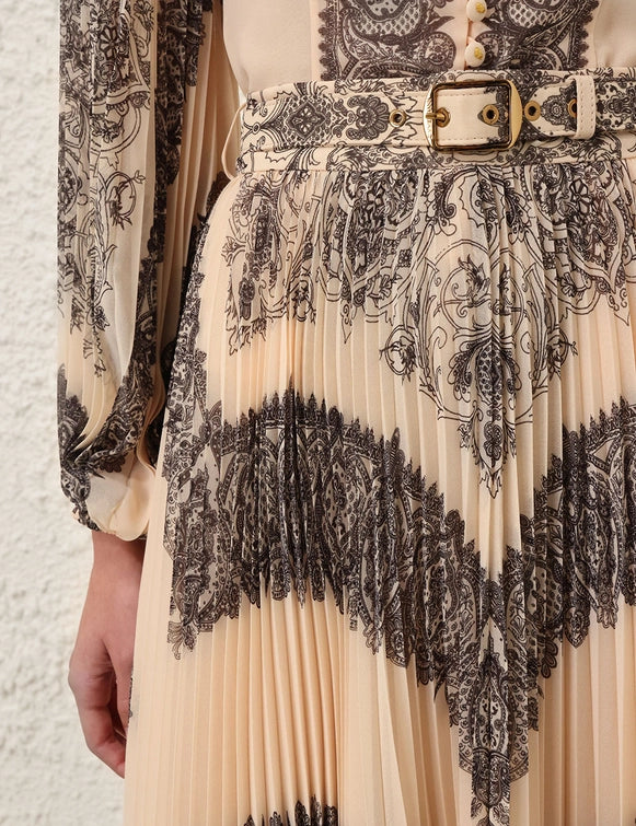 Sunray Pleated Blouse & Skirt Set