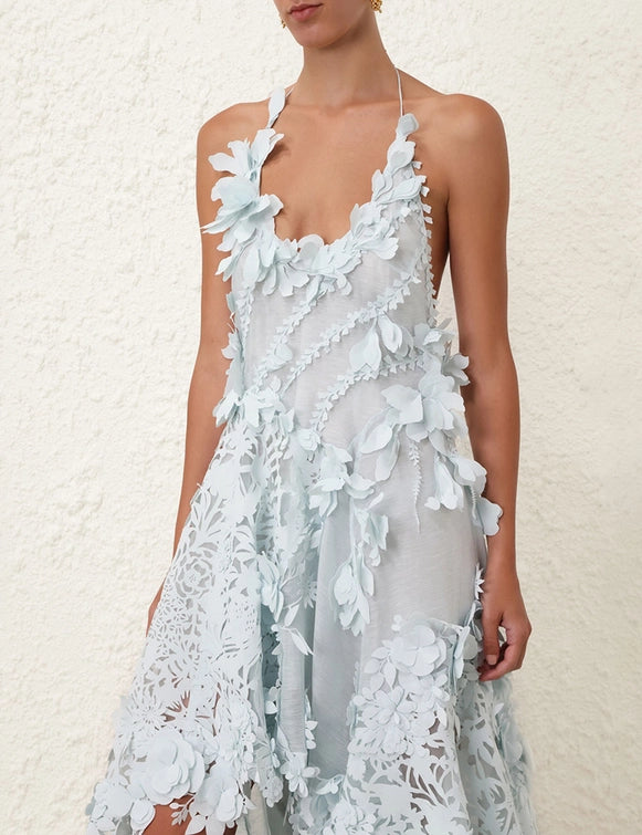 Natura Lasercut Halter Dress