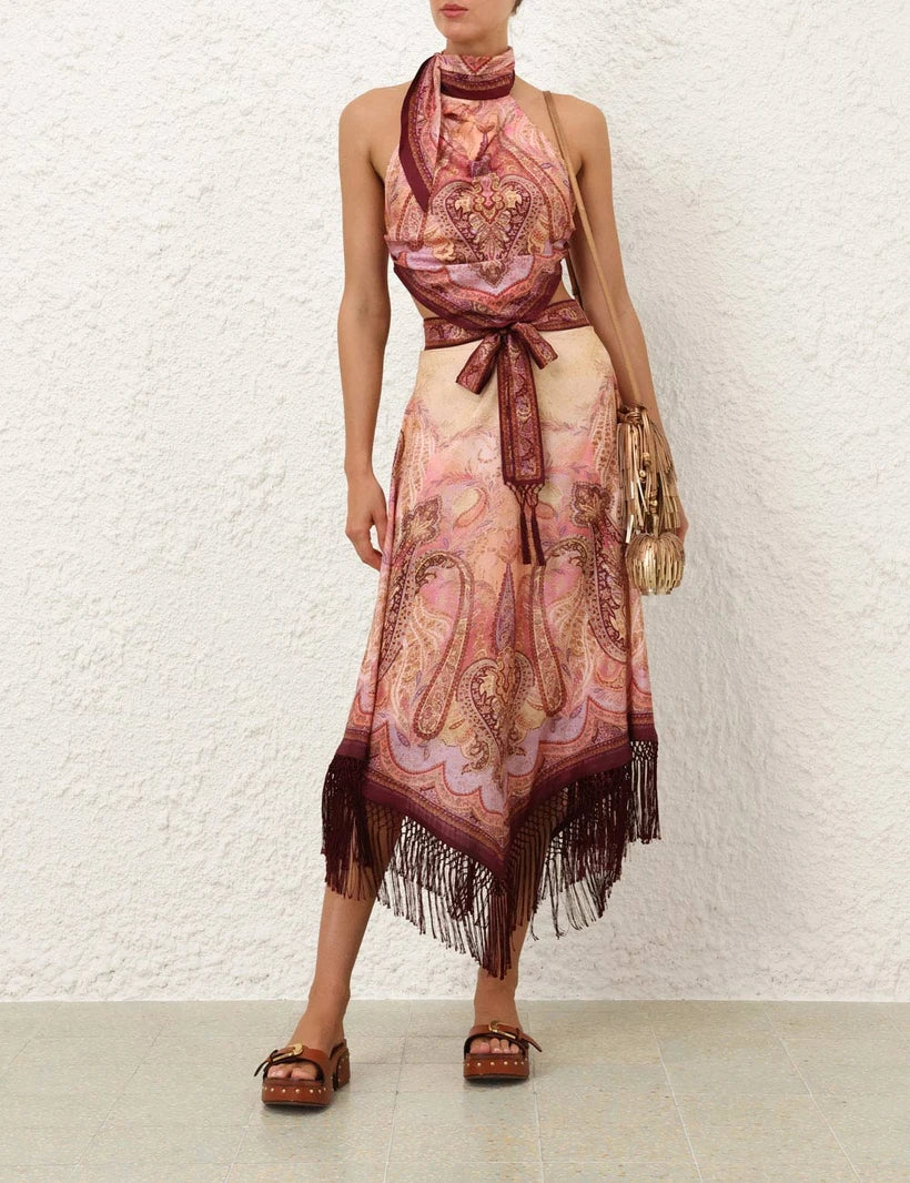 Sundance Scarf Bodice & Fringe Midi Skirt Set