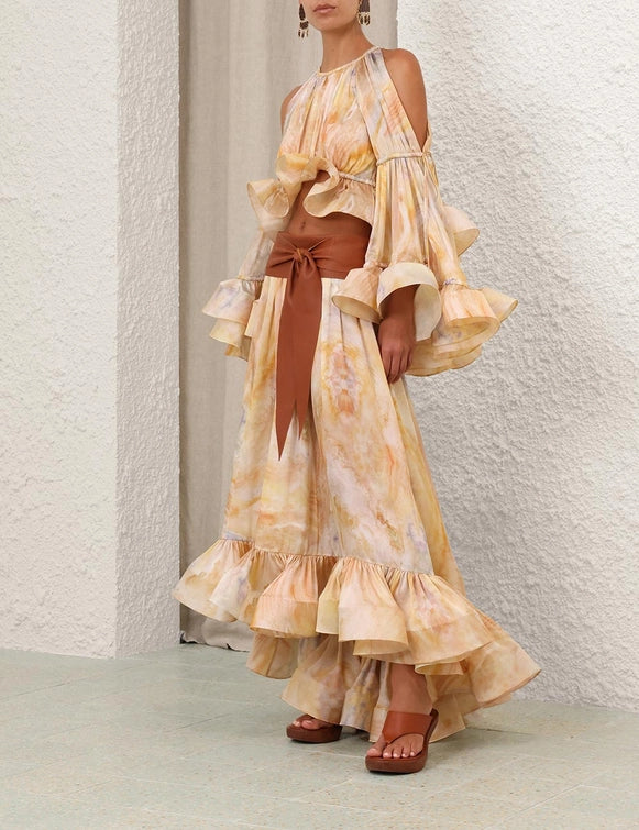 Balance Flounce Blouse & Maxi Skirt Set