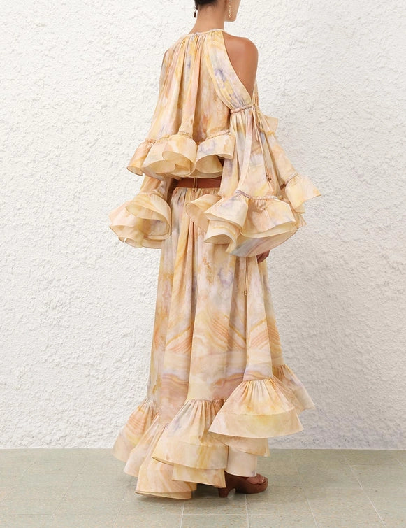 Balance Flounce Blouse & Maxi Skirt Set