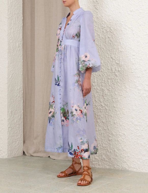 everley plunge midi dress Buy Zimmermann Blue Everley Plunge Midi Dress in Linen For Women Online