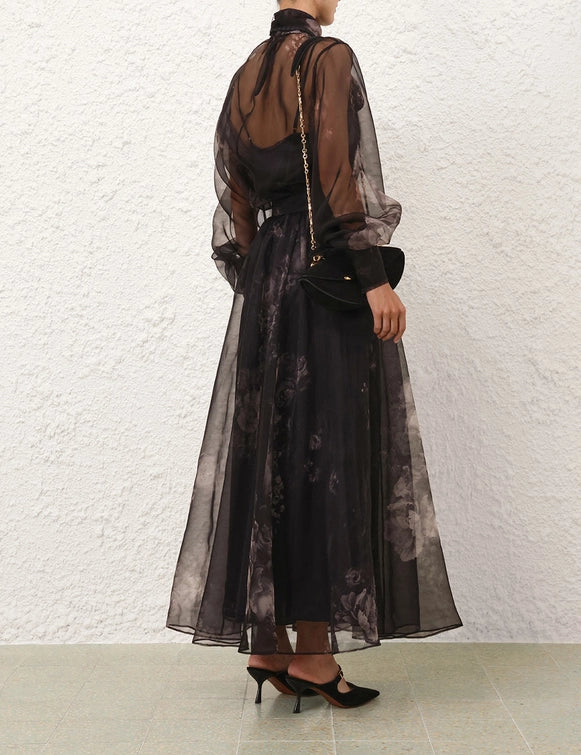 Hypnotic Pussybow Blouse & Maxi Skirt Set