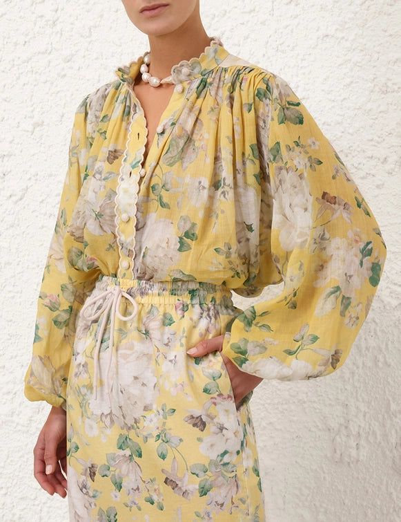 Acacia Scallop Blouse & Midi Skirt Set