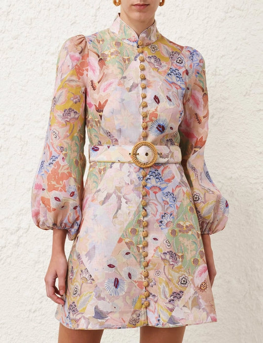 Illustration Belted Mini Dress